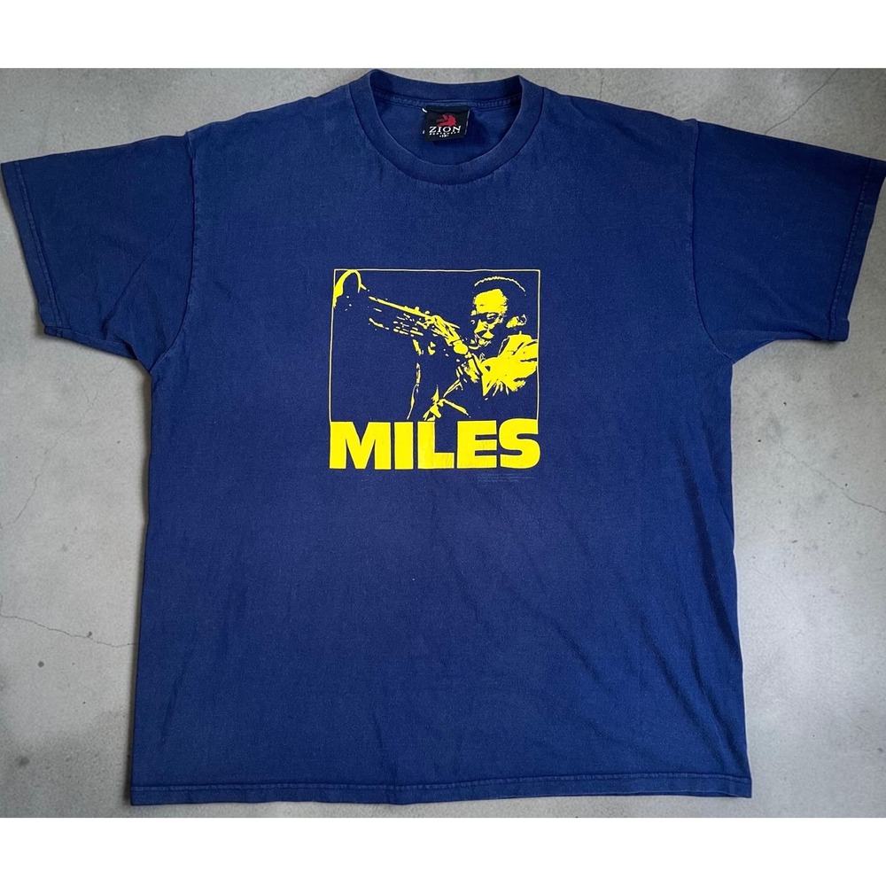 Vintage Zion Rootswear Miles Davis 2002 Jazz Graphic T-Shirt Navy Blue 1X